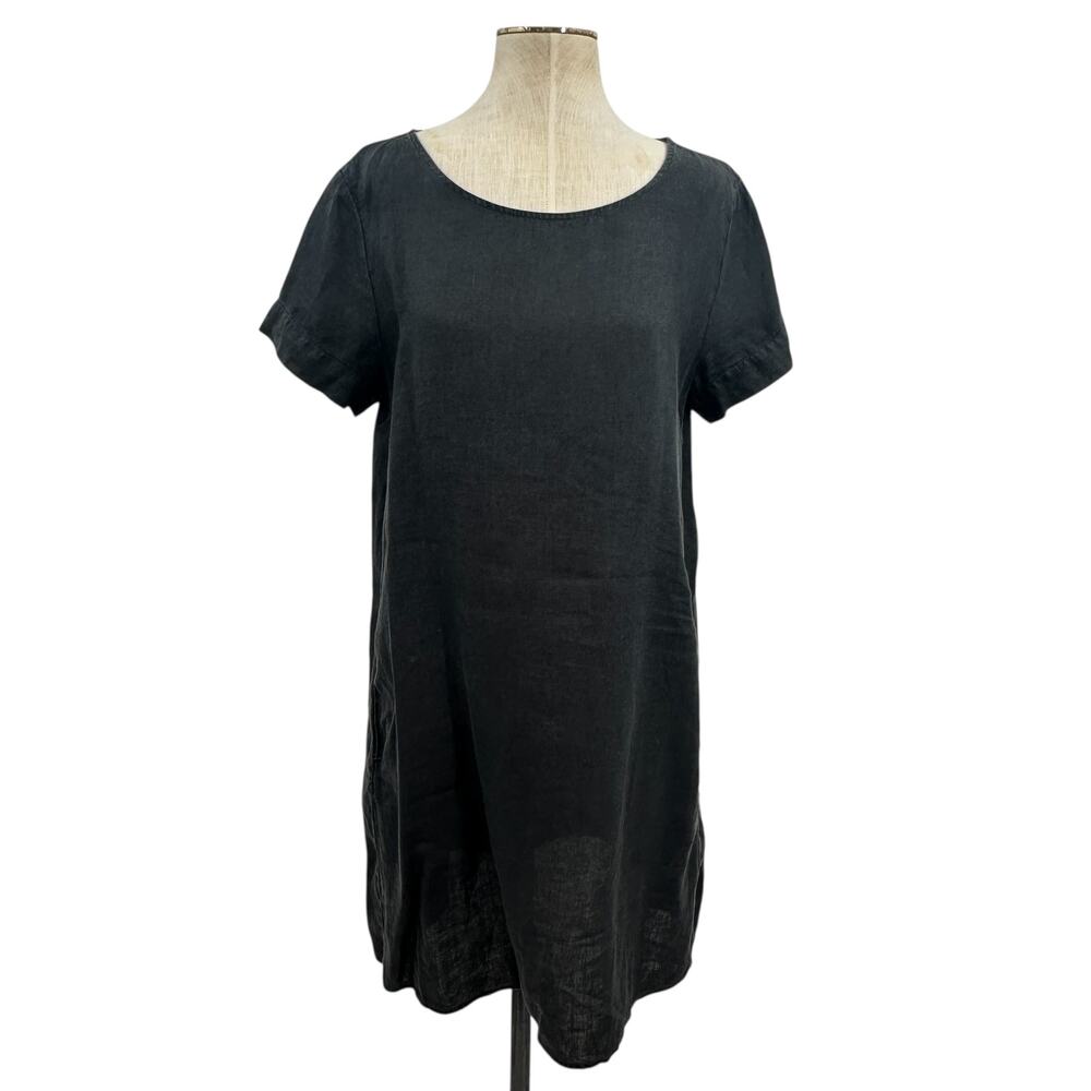 James Perse Dress‎ Short Sleeve Shift T-Shirt Linen Black Size 2 Medium